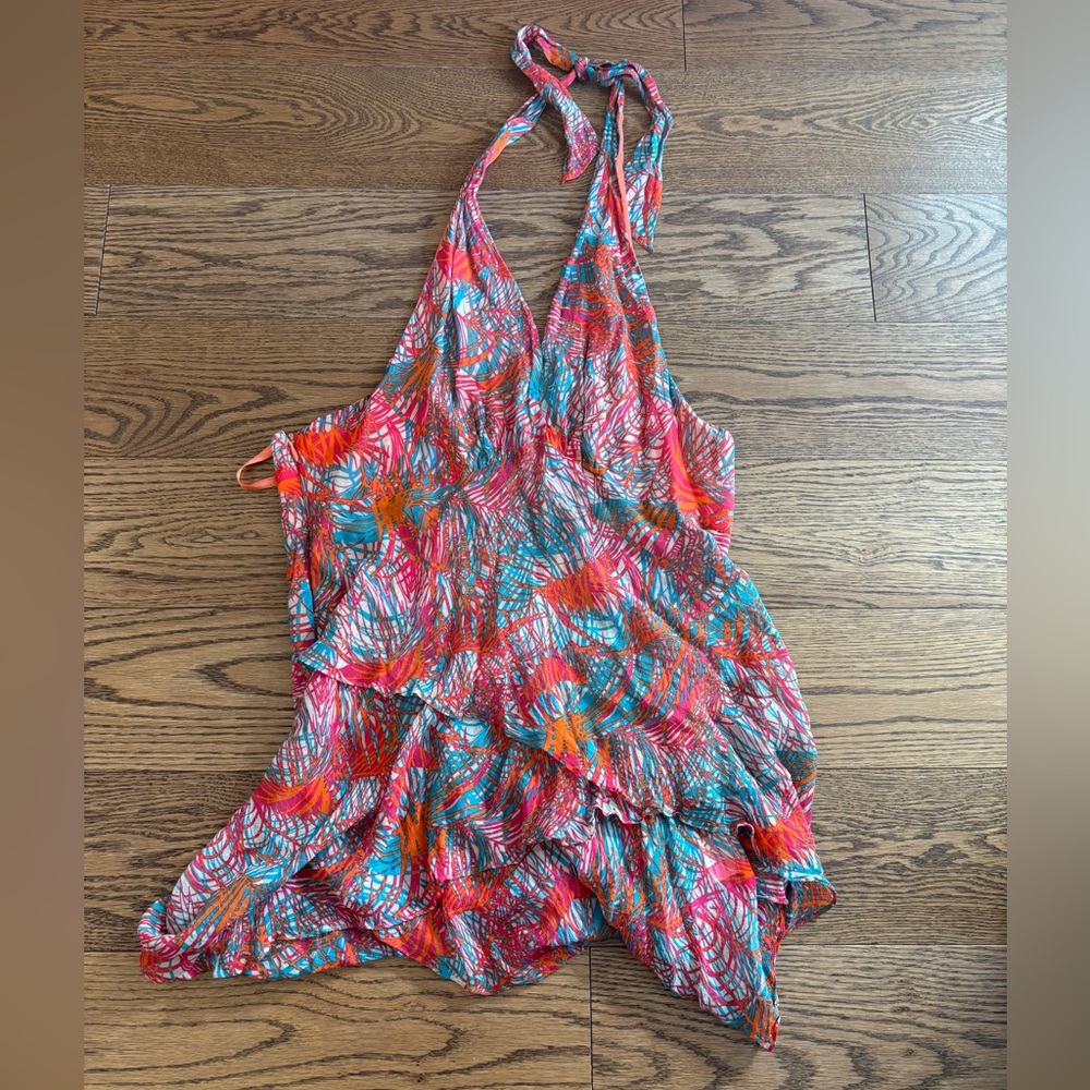 BCBGMaxAzria Orange and Pink Halter Dress